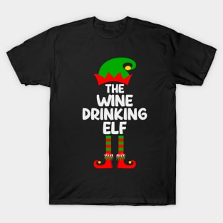 Wine Drinking Elf Matching Family Group Christmas Party Pajama T-Shirt